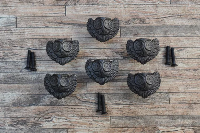 6x Vintage Cast Iron Knobs Owl Face Shape Drawer Cabinet Door Pulls Knobs Handle