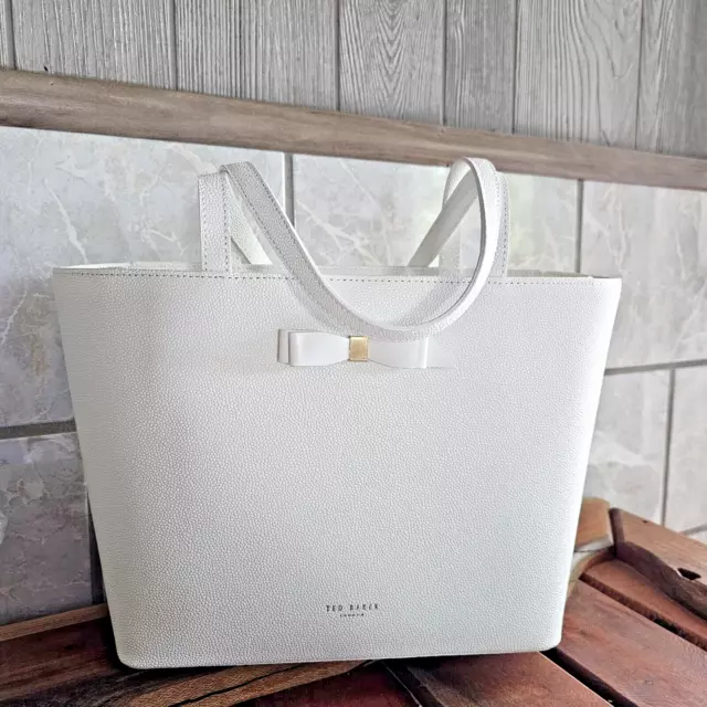 Ted Baker- JJESICA- Bow Detail Leather Shopper /Tote w/Pouch - White- NWT- $195