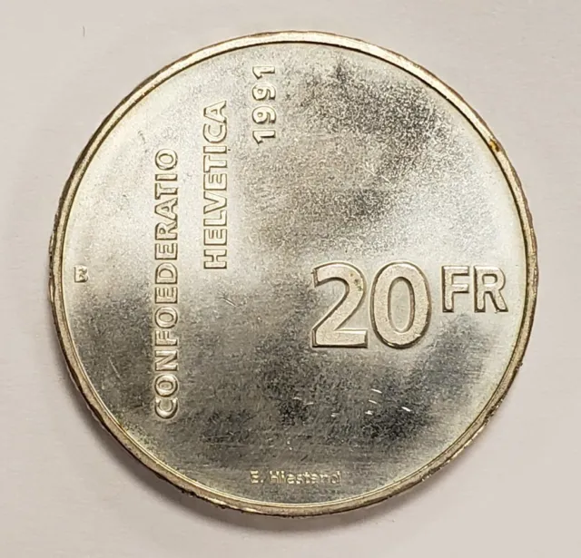 1991 Switzerland 20 Francs - KM70 - SKU-F5694