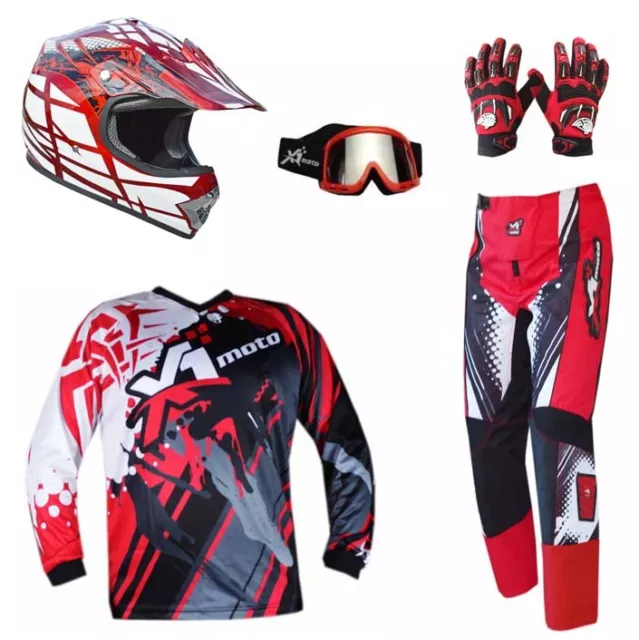 KIDS MOTOCROSS HELMET JERSEY PANTS GLOVES GOGGLES MX Dirt Bike Gear Junior Youth