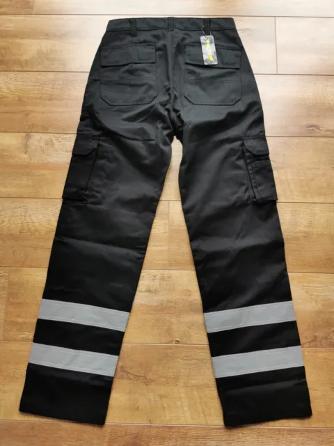 Veltuff Mens Workwear Reflective Trousers Size W30 R (BNWT) Black Pockets Chore