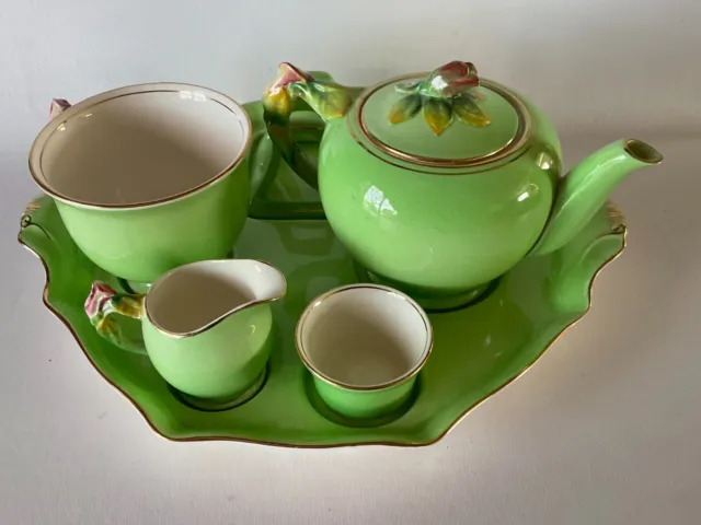 ROYAL WINTON Green Grimwades ROSEBUD Tea for One Breakfast Set Art Deco