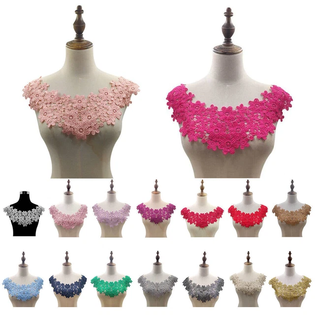 Aplique de flor larga con cuello de encaje borde escote bordado parches de costura decoración