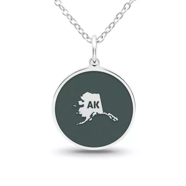 Tokemoti 925 Sterling Silver Alaska State Dark Green Enamel Pendant Necklace