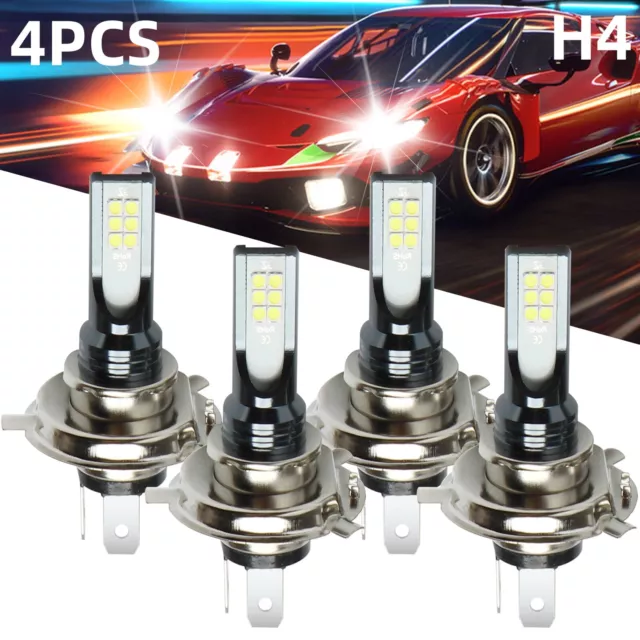 4Pcs H7 L - ED Headlight Bulb Kit High Low Beam 60000LM Super Bright 6000K White 3