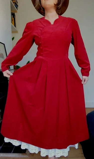 Vintage Burgundy Corduroy Laura Ashley Dress S/M