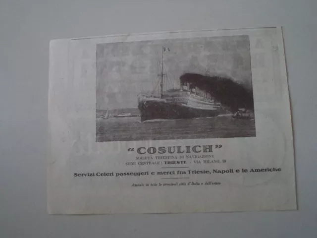 advertising Pubblicità 1925 SOCIETA' DI NAVIGAZIONE TRIESTINA COSULICH