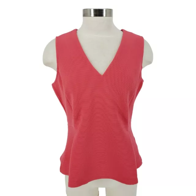 Halogen Peplum Tank Top Coral Pink V Neck Sleeveless Rib Knit Shirt Womens Large