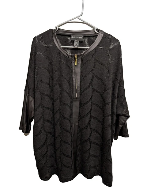 Frank Lyman  Black Pullover Sweater Size 8 Oversized Sheer Zipper
