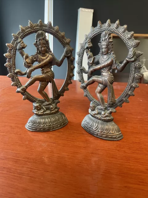 Vintage Brass Dancing Shiva Figure Statue Nataraja (2 Statues)