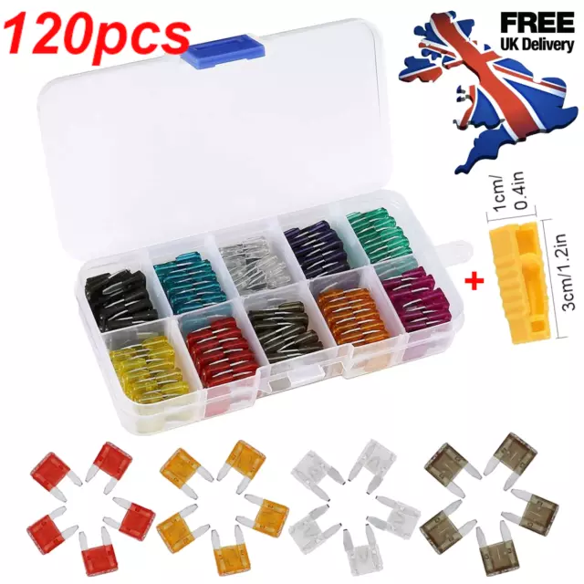 120X Mini Car Fuse Auto Blade Fuse Set 2 3 5 7.5 10 15 20 25 30 35Amp Blade Fuse