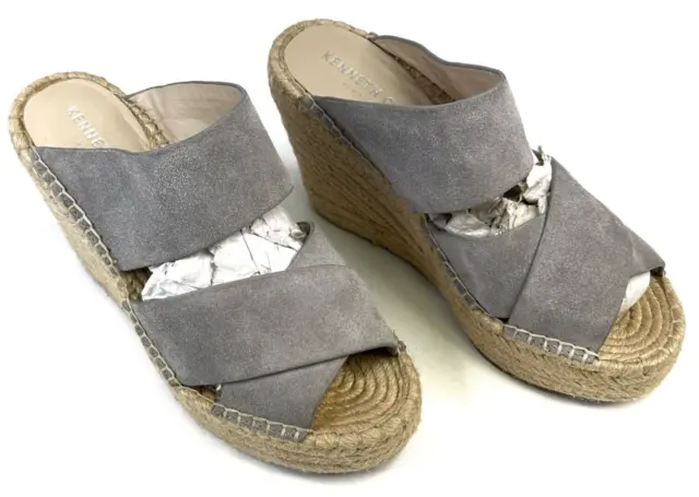 KENNETH COLE Olivia X Band Gray Suede Espadrille Wedge Platform Sandals Womens 7