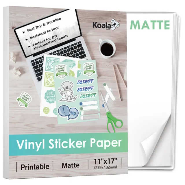 Lot KOALA Vinyl Sticker Paper Matte White Waterproof Inkjet Laser 8.5x11 / 11x17