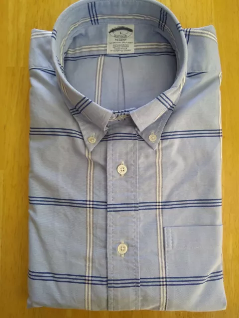 NWOT Brooks Brothers Blue with White Check Button Down L Regent 17-34 MSRP$140