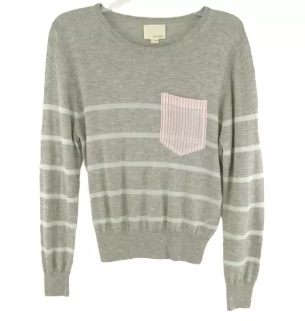 Band of Outsiders Gray Blue Stripe Silk Cashmere Sweater Size L 3 Lightweight