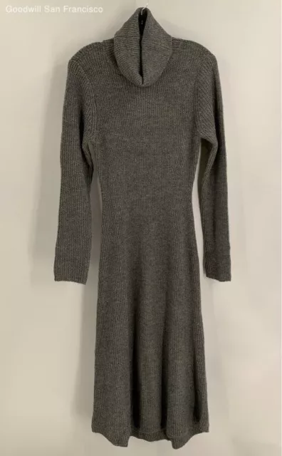 Mango Womens Gray Turtle Neck Long Sleeve Knitted Midi Sweater Dress Size Medium