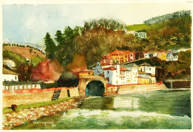 CANGAS DE NARCEA, ACUARELA ORIGINAL DE BERRUGUETE,  Watercolour Aquarelle OFERTA