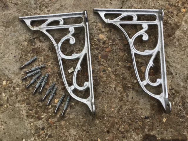 6” PAIR OF CHROME ON BRASS Victorian scroll ornate shelf support wall brackets