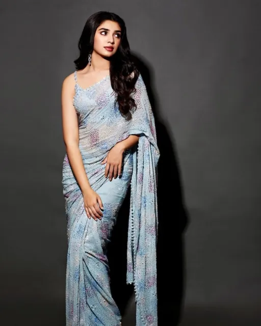 Saree Indian Designer Paillettes Lavoro Matrimonio Georgette Party Wear...