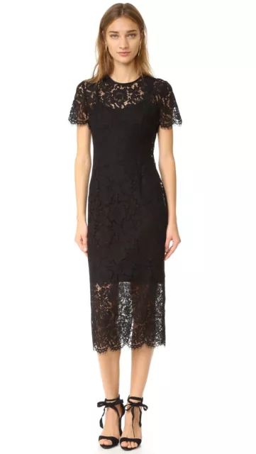 Diane von Furstenberg Carly Short Sleeve Midi Lace Black Dress Size 4 NWTs $598