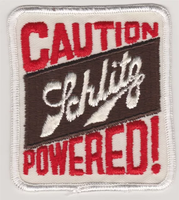 Caution Schlitz Powered! Embroidered Sew On Beer Patch *NOS* #627