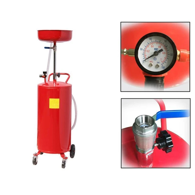20 Gal Portable Waste Oil Drain Tank Air Operated Oil Pan Drainage Wheel Hose