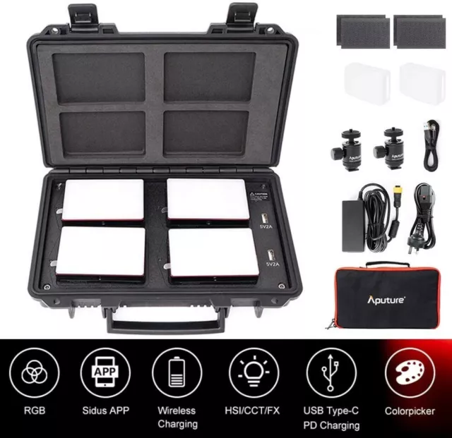 Aputure MC 4-Light Travel Kit Portable RGB LED Light 3200-6500K Charging Case