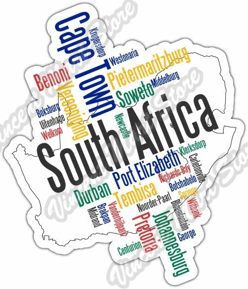 SOUTH AFRICA CAPE Town Country Map Word Cloud Bumper Vinyl Sticker
