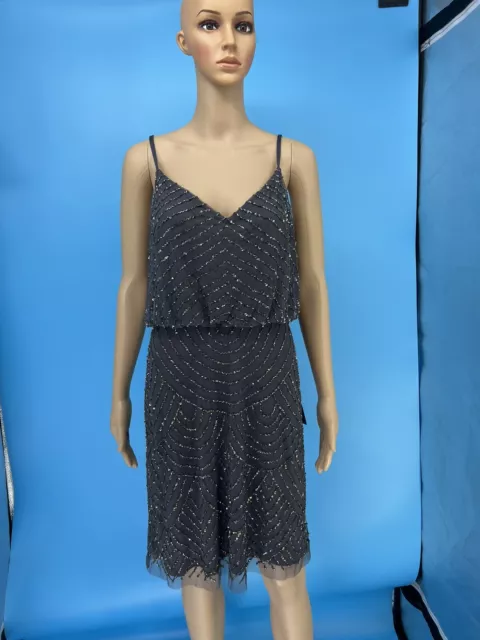 NWT ADRIANNA PAPELL Women's Gray Sleeveless Sequins Blouson Beat Dress SZ: 10