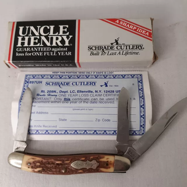 Vintage Schrade Uncle Henry 897UH Folding 3-Blade Pocket Knife USA Pocketknife