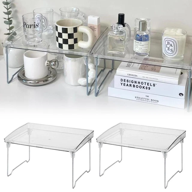 Transparent Double-layer Desktops Storage Rack Acrylic Holder Foldable: