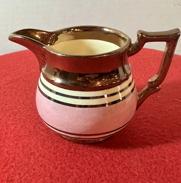 Vintage CUMBOW Hand Painted Copper Luster Ware Pink Creamer Pitcher