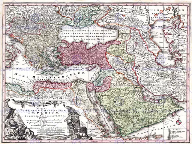 Map Antique Seutter Turkey Ottoman Empire Persia Arabia Art Print Poster Bb8215