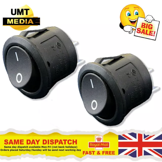 2 x 12V Round Rocker Switch – 14mm On/Off 12 Volt Black Cover Car – UK SELLER