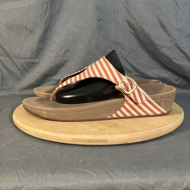 Fitflop Lulu Sandals Womens 11/43 Skinny Red & White Stripe Thong Shoes 550-002
