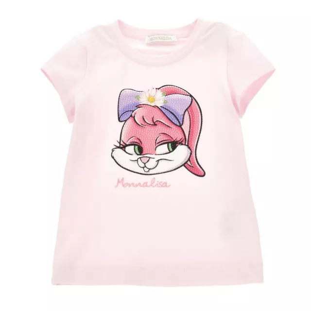 MONNALISA T-shirt bambina rosa cotone stretch coniglietta strass 4 6 8 anni