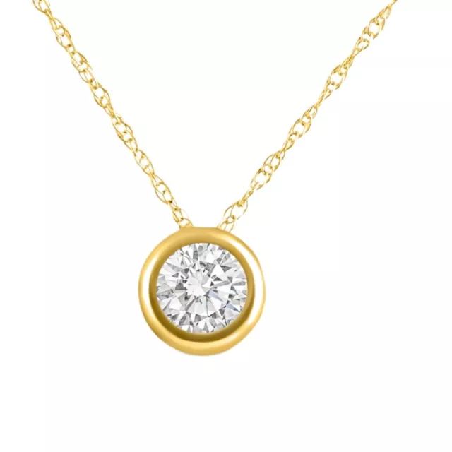 F/VS .50Ct Diamond Bezel Pendant Solitaire Necklace 14k Yellow Gold Lab Grown