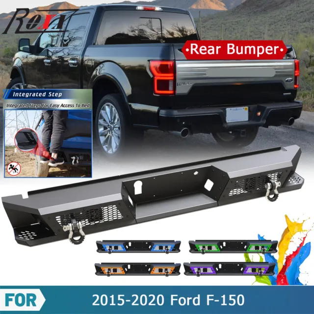 For 2015-2020 Ford F150 F-150 Steel Rear Bumper w/D-Ring Shackles+LED Pod Lights