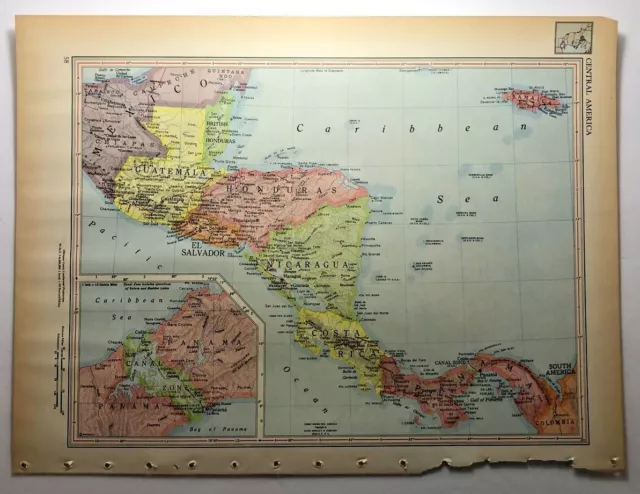 1952 Vintage CENTRAL AMERICA Antique Atlas Map - Ency Britannica World Atlas
