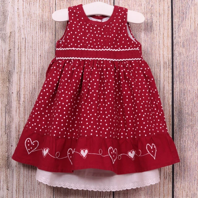3-6 Month Baby Girl's Fully Lined Red Pinafore Dress With Hearts Combine Postage