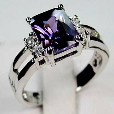 Women Purple Cubic Zirconia Silver Plated Ring Wedding Party Ring Gift Size 6-10