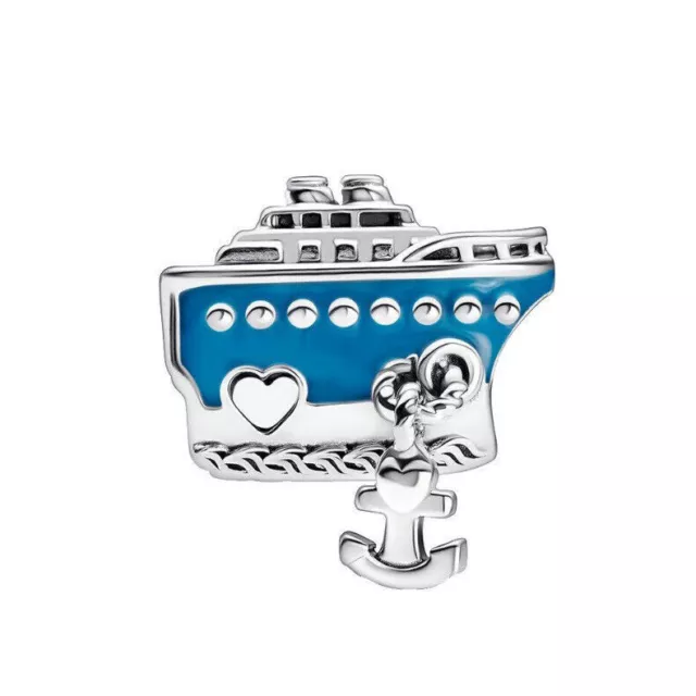 Love Cruise Boat Ship Charm Travel Ocean Sea Waves Sterling Silver 925 Bead