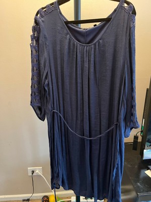 Mlle Gabrielle dress with slit sleeves Woman's 3X Navy Blue Tie At waist