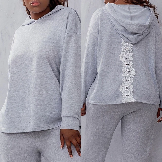 Taglie Forti Maglia Donna Autunno SPORTS Felpe Solido Colore Larga con Cappuccio