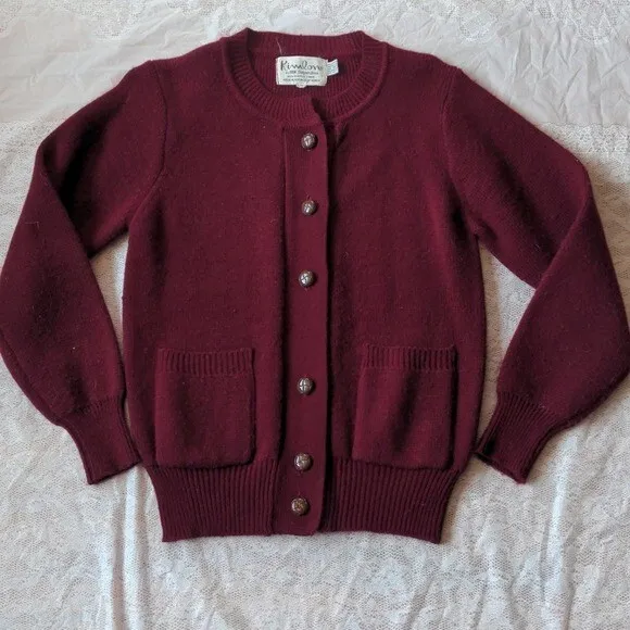 Kimlon Vintage 60s/70s Maroon Cardigan Secretary Sweater Size Medium