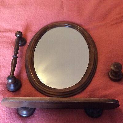 Vintage French Bathroom oval Mirror Towel bar shelf Set solid Wood accessories