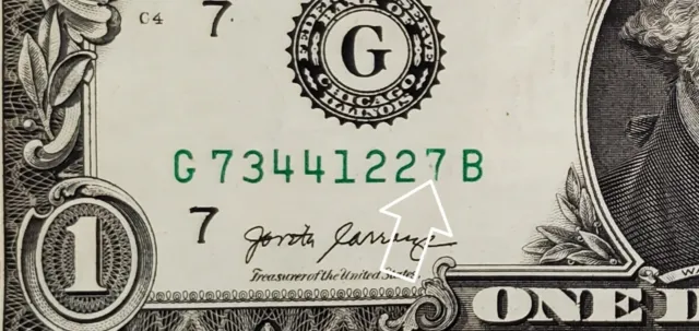 Minor Insufficient Missing Ink Error On Serial Number $1 One Dollar Bill