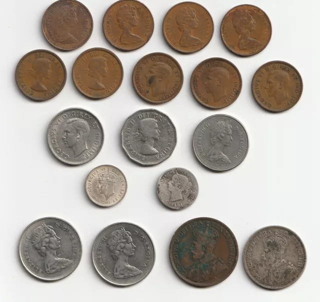 Mixed Lot of Old Canadian Coins + Newfoundland Five Cent Pieces 1917 1919 1942 +