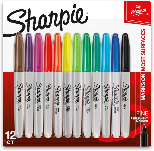 Permanent Markers, Fine Point, Assorted Colors, 12 Count