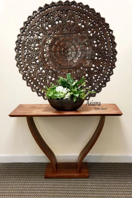 Large Round Carved Wood Floral Wall Art Panel.Tropical Home Decor Asian Inspired